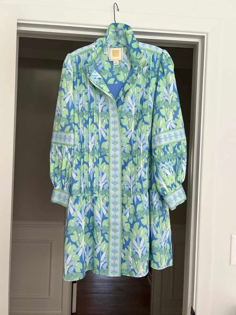 Vintage-Inspired Blue & Green Floral Mini Dress